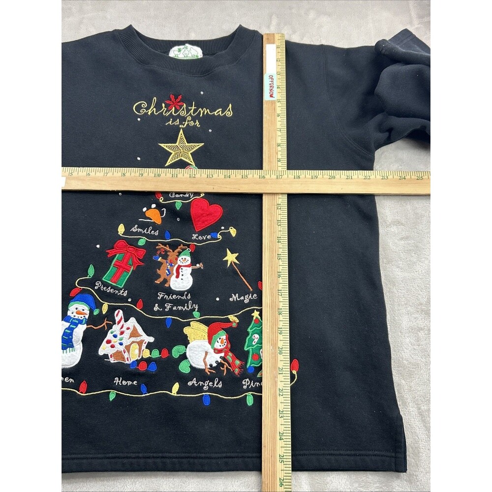 Quaker Factory Sweatshirt Womens Large Black Snowman Christmas Tree Embroidery - Picture 4 of 6